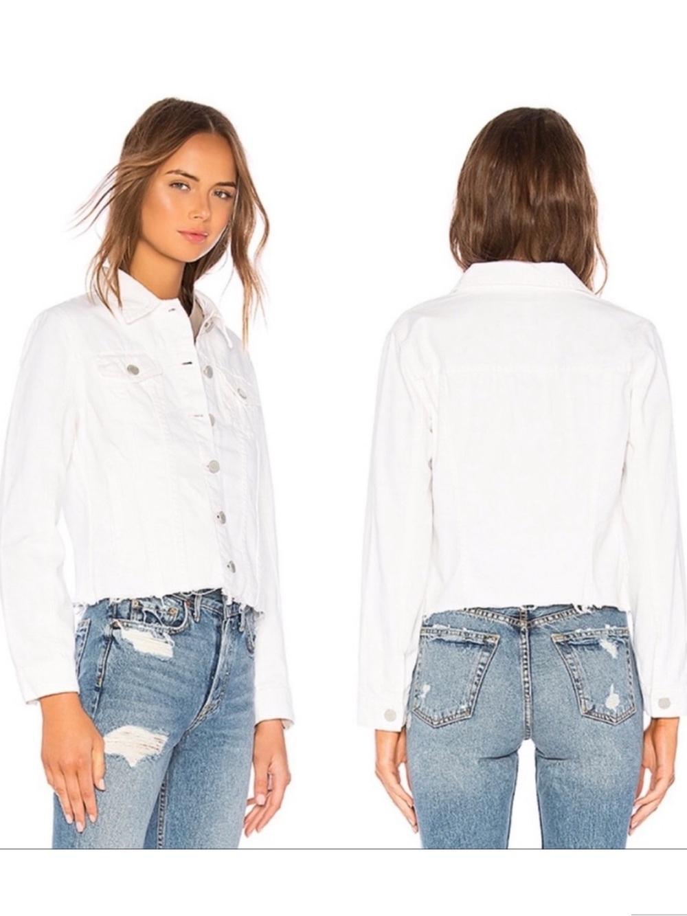 BlankNYC revolve light box white denim jacket raw hem